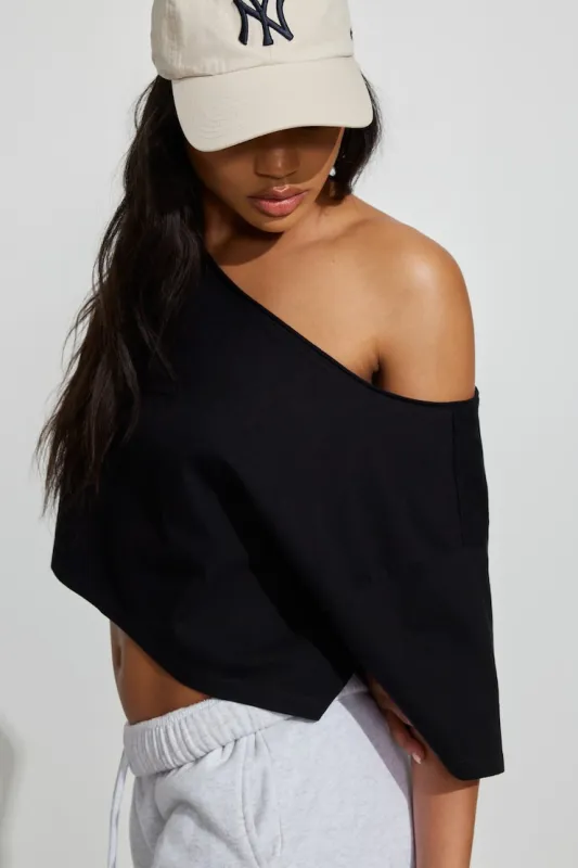 Off Shoulder Cropped T-Shirt - Garage - Black - Women Clothing made by Garage