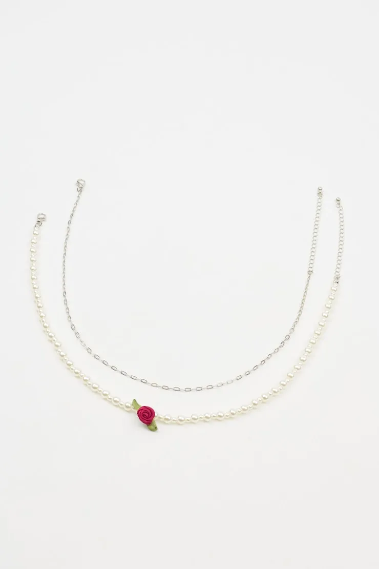 Set of 2 Rosette & Pearl Necklace - Garage - White - Women Clothing sold by Garage product image thumbnail 2
