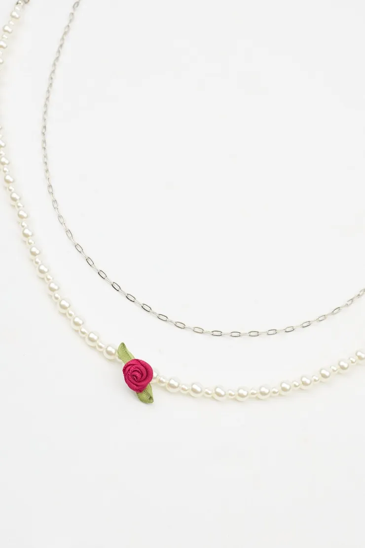 Set of 2 Rosette & Pearl Necklace - Garage - White - Women Clothing sold by Garage product image thumbnail 3