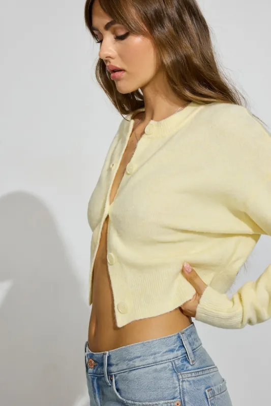 Renee Spongy Cropped Cardigan - Garage - Yellow - Women Clothing made by Garage