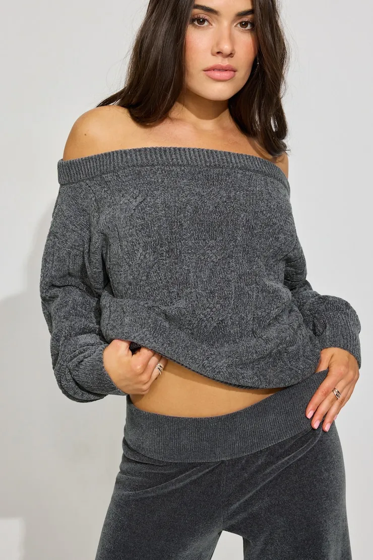 Chenille Off Shoulder Sweater - Garage - Greys - Women Clothing sold by Garage product image thumbnail 2