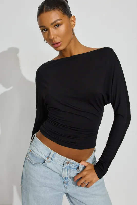 Smooth Dolman Boatneck Top - Garage - Black - Women Clothing made by Garage