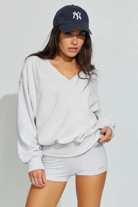 SoftTerry™ Oversized V-Neck Sweatshirt - Garage - Greys - Women Clothing made by Garage