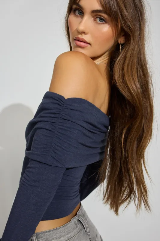 SexyCozy Off Shoulder Long Sleeve Top - Garage - Blue - Women Clothing made by Garage