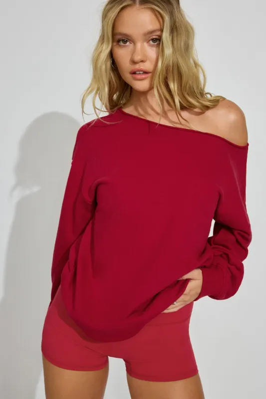 SoftTerry™ Off Shoulder Sweatshirt - Garage - Red - Women Clothing made by Garage