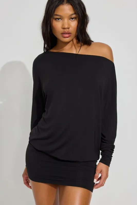 Long Sleeve Banded Bottom Dress - Garage - Black - Women Clothing made by Garage