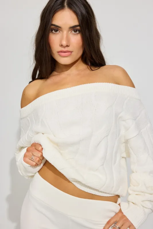 Chenille Off Shoulder Sweater - Garage - Beige - Women Clothing made by Garage