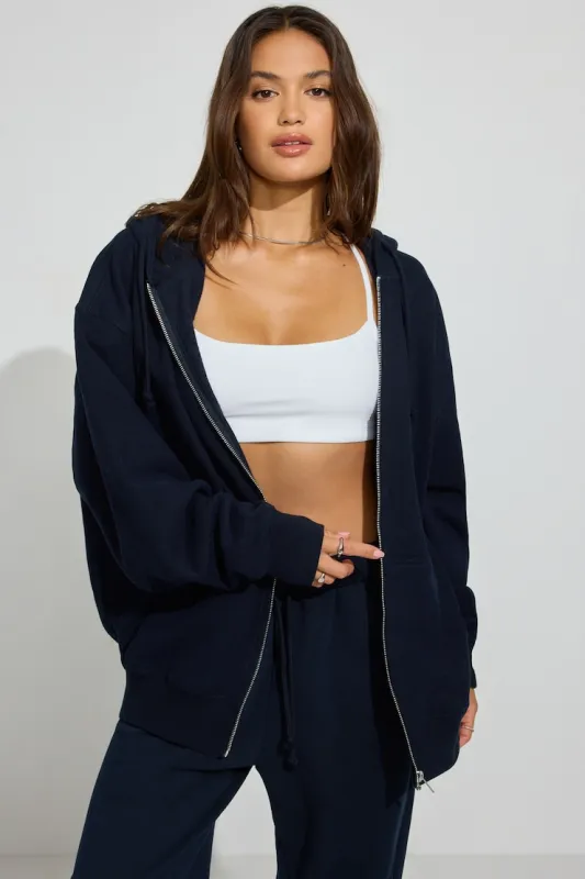 SoftTerry Oversized Zip-Up Hoodie - Garage - Navy - Women Clothing made by Garage