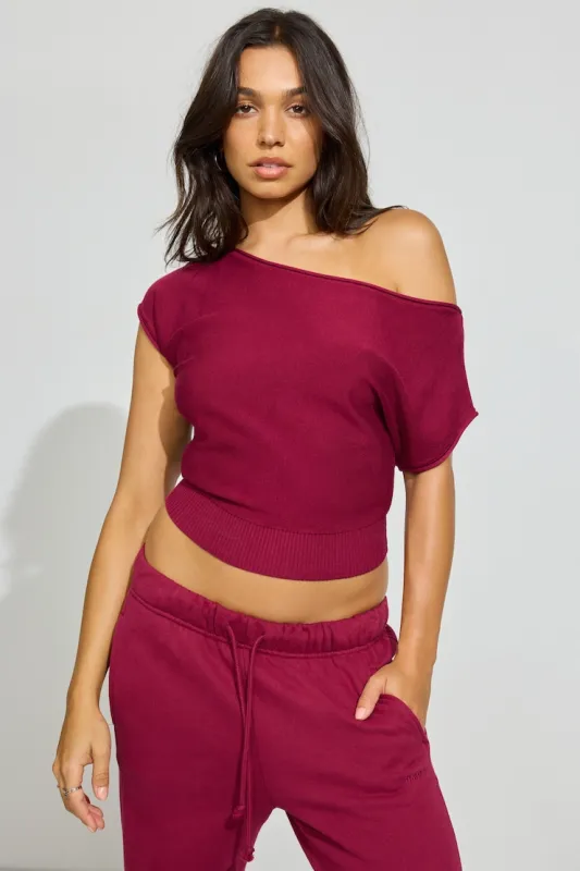 Romi Asymmetric Cinched Waist Sweater - Garage - Burgundy - Women Clothing made by Garage