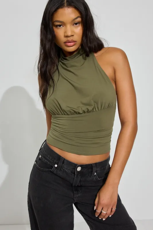 High Cowl Banded Bubble Top - Garage - Green - Women Clothing made by Garage