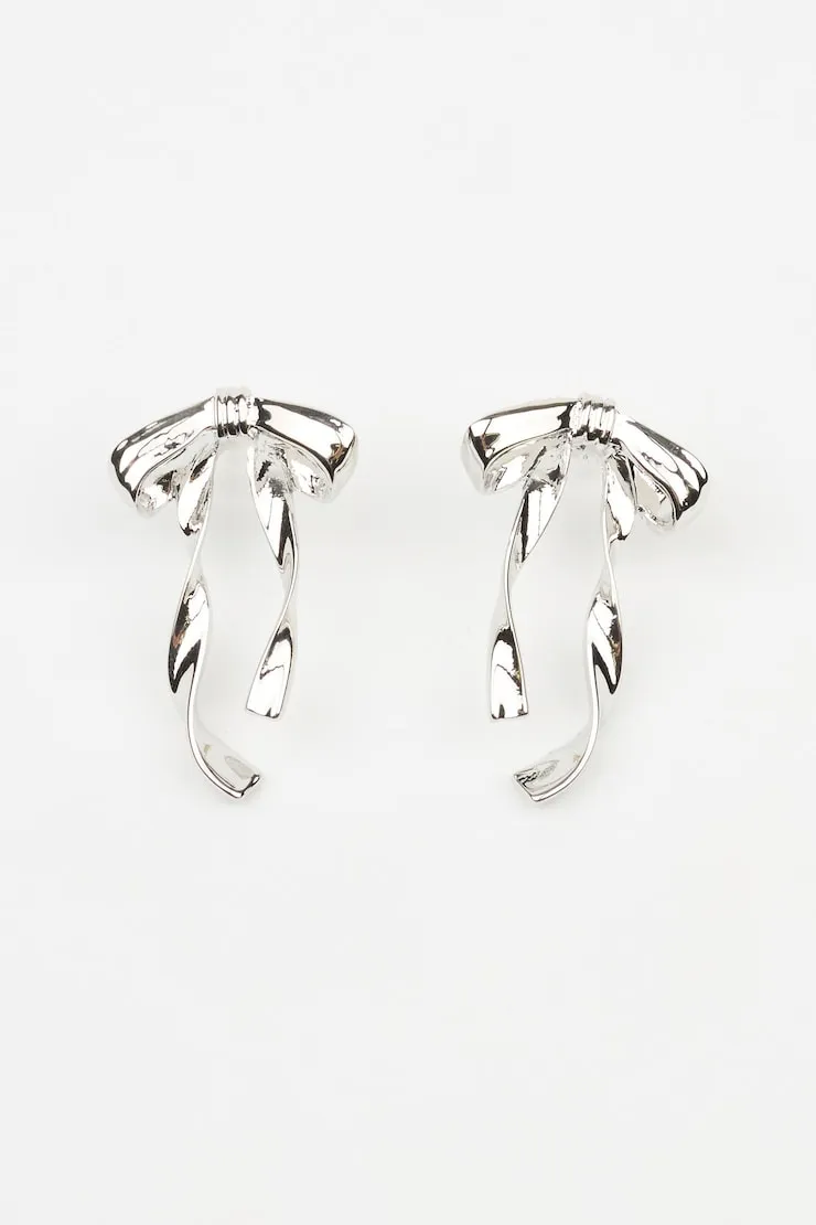 Metal Bow Earrings - Garage - Grey - Women Clothing sold by Garage product image thumbnail 2