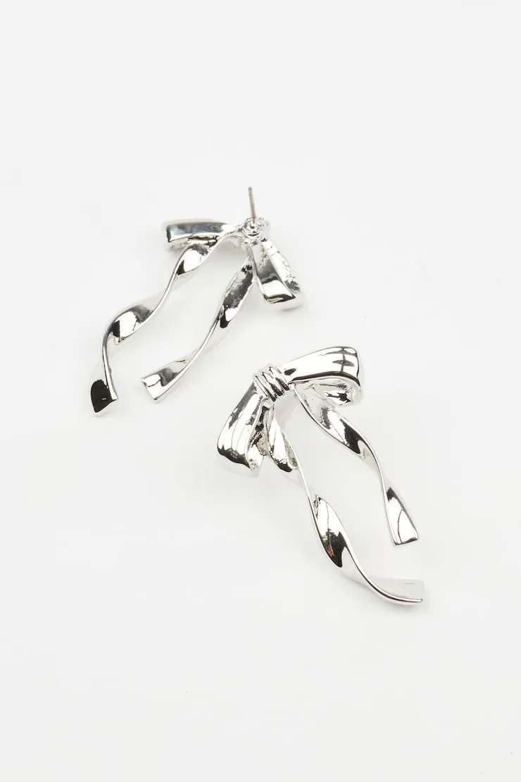 Metal Bow Earrings - Garage - Grey - Women Clothing sold by Garage product image thumbnail 3