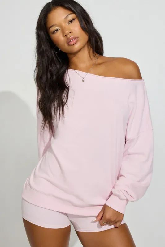 SoftTerry™ Off Shoulder Sweatshirt - Garage - Pink - Women Clothing made by Garage