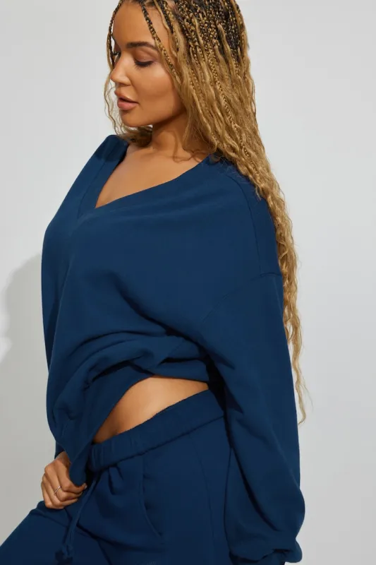SoftTerry™ Oversized V-Neck Sweatshirt - Garage - Navy - Women Clothing made by Garage