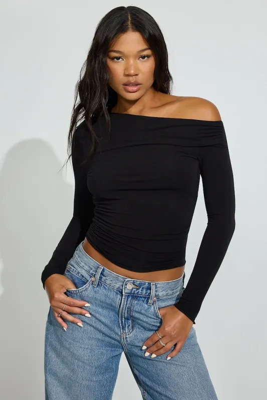 SexyCozy Asymmetric Long Sleeve Top - Garage - Black - Women Clothing made by Garage