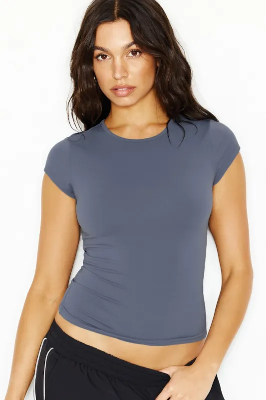 Sleek Crewneck T-Shirt - Garage - Blue - Women Clothing made by Garage