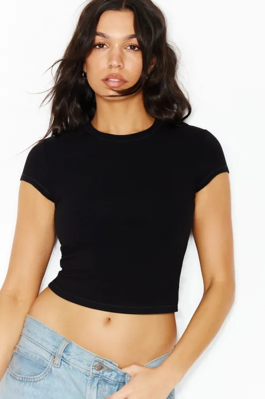 StretchTerry™ Cropped Crewneck Top - Garage - Black - Women Clothing made by Garage