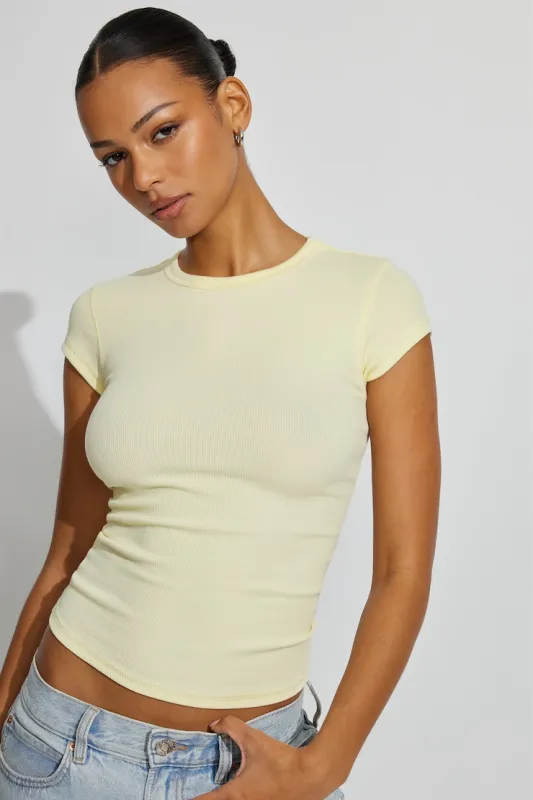 Ribbed Crewneck T-Shirt - Garage - Yellow - Women Clothing made by Garage