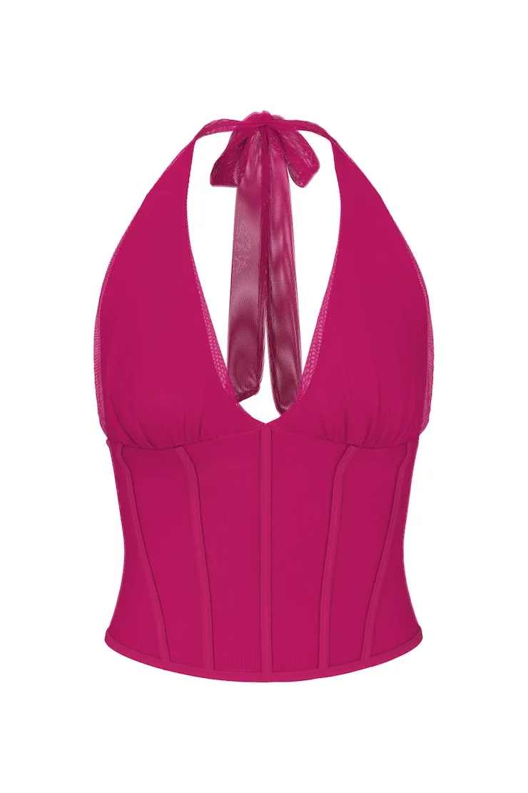 Plunge Halter Mesh Corset Top - Garage - Pink - Women Clothing sold by Garage product image thumbnail 2