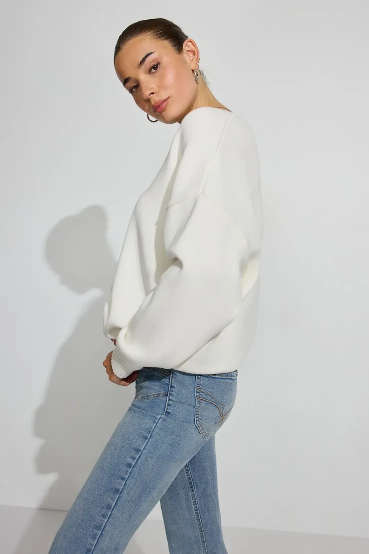 V-Neck Oversized Sweater - Garage - White - Women Clothing sold by Garage product image thumbnail 3