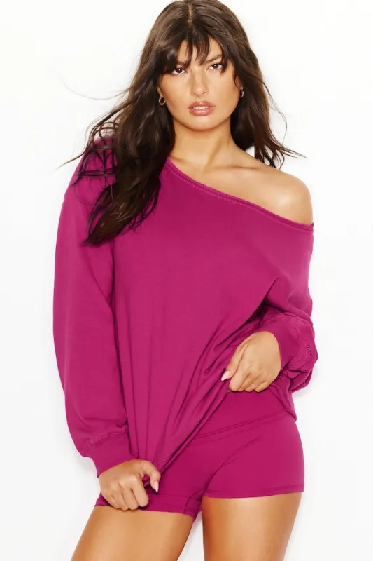 SoftTerry™ Off Shoulder Sweatshirt - Garage - Pink - Women Clothing made by Garage