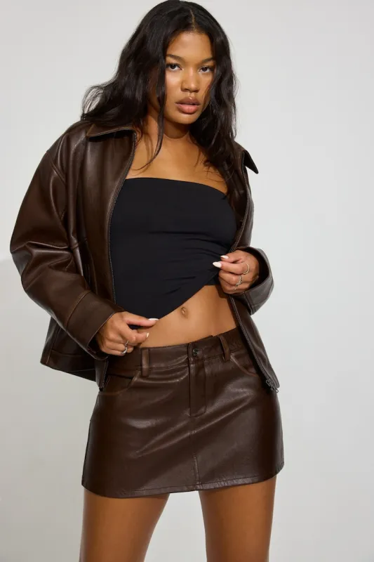 Faux Leather Micro Skort - Garage - Brown - Women Clothing made by Garage