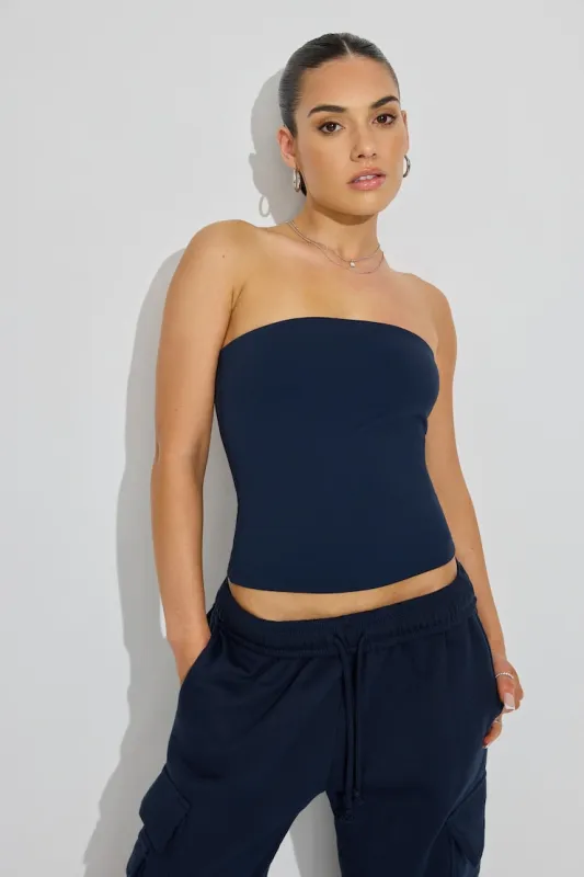 Sleek Longline Tube Top - Garage - Navy - Women Clothing made by Garage
