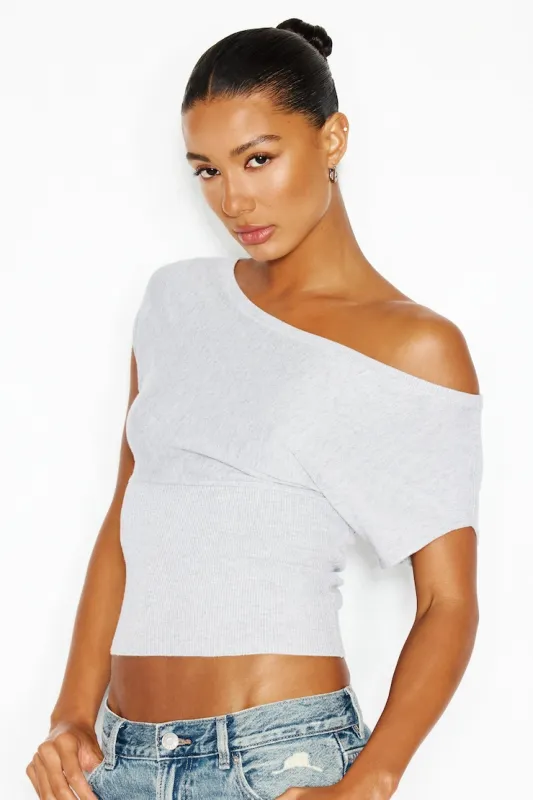 Off Shoulder Short Sleeve Cinch Waist Top - Garage - Greys - Women Clothing made by Garage