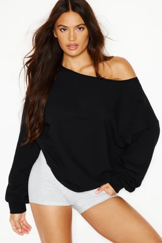 SoftTerry™ Off Shoulder Sweatshirt - Garage - Black - Women Clothing made by Garage