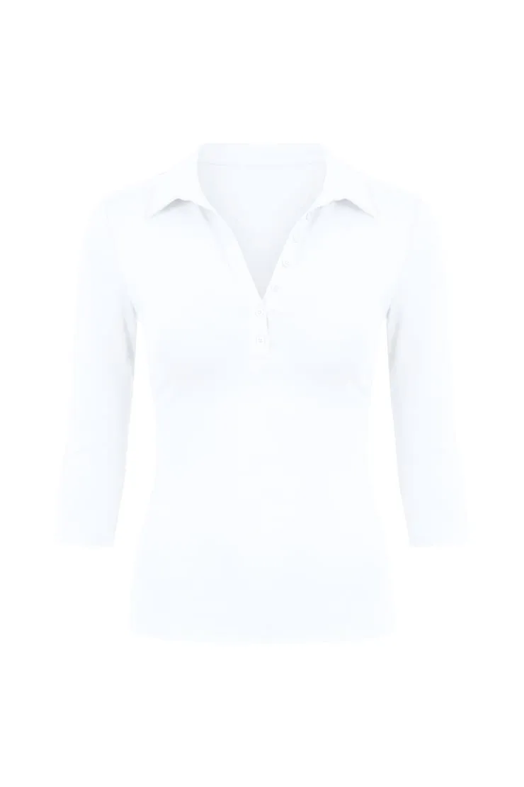 Sleek 3/4 Sleeve Polo Top - Garage - White - Women Clothing sold by Garage product image thumbnail 2