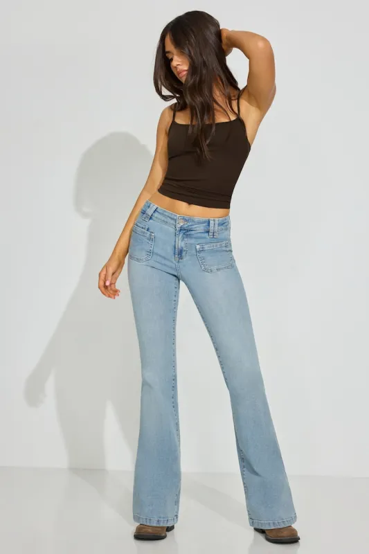 Low Rise Flare Jeans - Garage - Blue - Women Clothing made by Garage