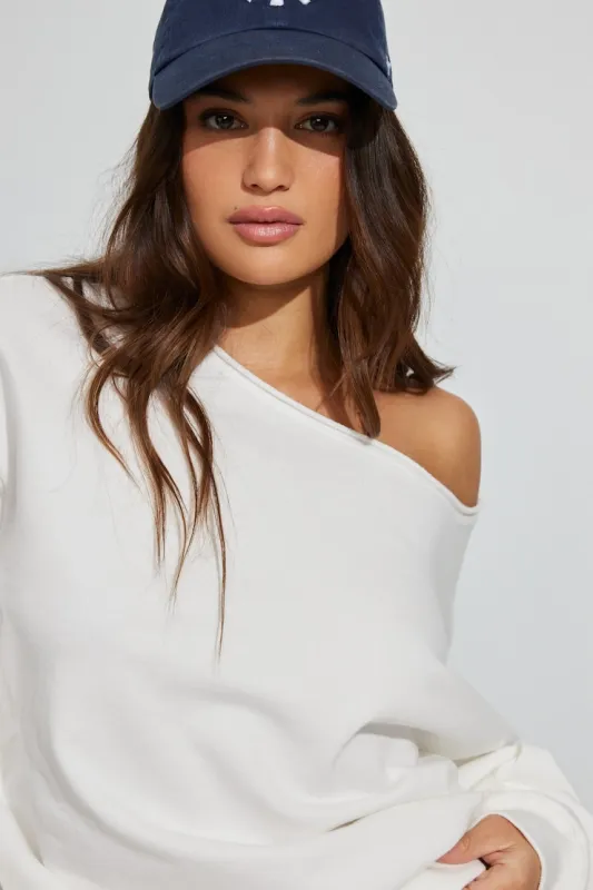SoftTerry™ Off Shoulder Sweatshirt - Garage - White - Women Clothing made by Garage