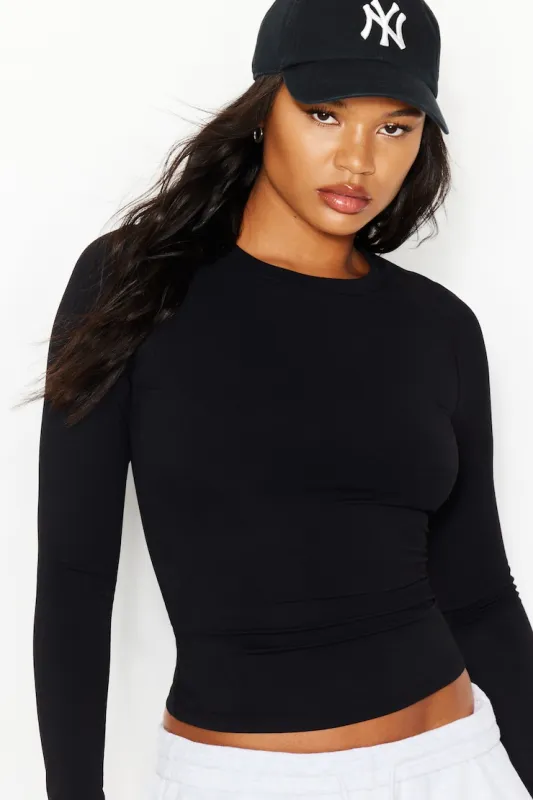 Sleek Crewneck Longsleeve Top - Garage - Black - Women Clothing made by Garage