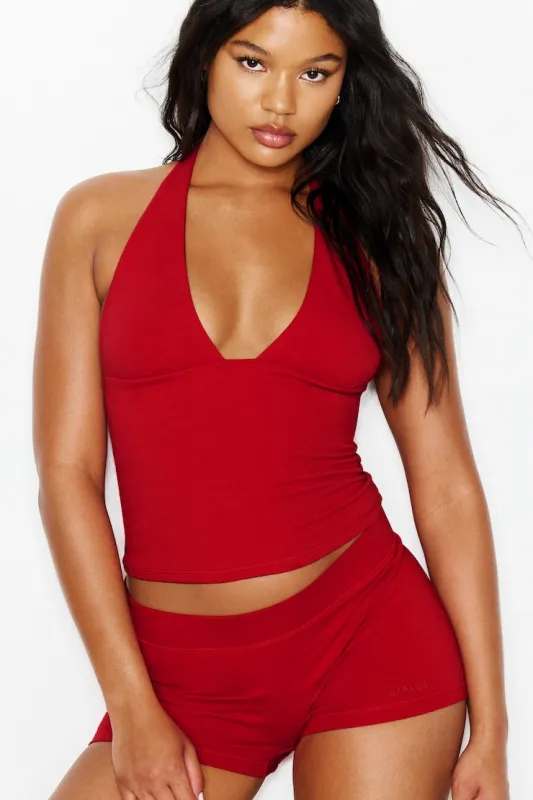 StretchTerry™ Plunge Halter Top - Garage - Red - Women Clothing made by Garage