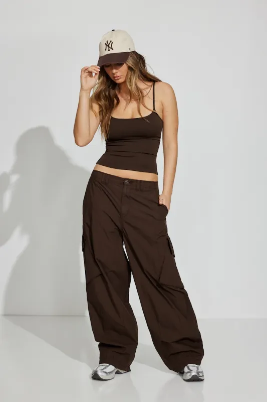 Low Rise Baggy Poplin Cargo Pants - Garage - Brown - Women Clothing made by Garage