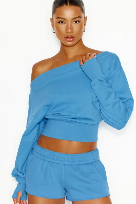 SoftTerryâ„¢ Rib Off Shoulder Sweater - Garage - Blue - Women Clothing made by Garage