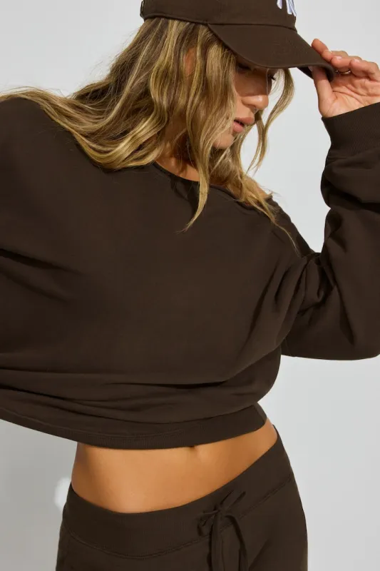 SoftTerry™ Off Shoulder Sweatshirt - Garage - Brown - Women Clothing made by Garage