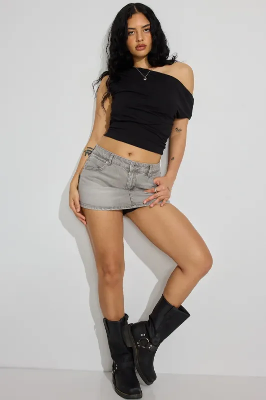Denim Micro Skort - Garage - Black - Women Clothing made by Garage
