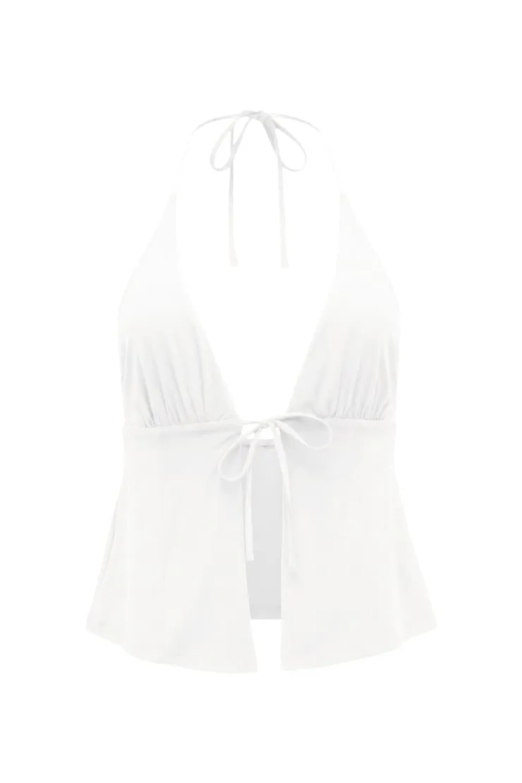 Plunge Tie Front Halter - Garage - White - Women Clothing sold by Garage product image thumbnail 2