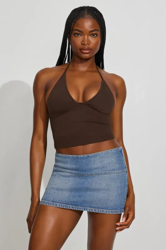 Low Rise Bodycon Denim Skort - Garage - Blue - Women Clothing made by Garage