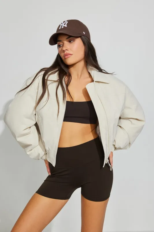 Cropped Nylon Bomber Jacket - Garage - Beige - Women Clothing made by Garage