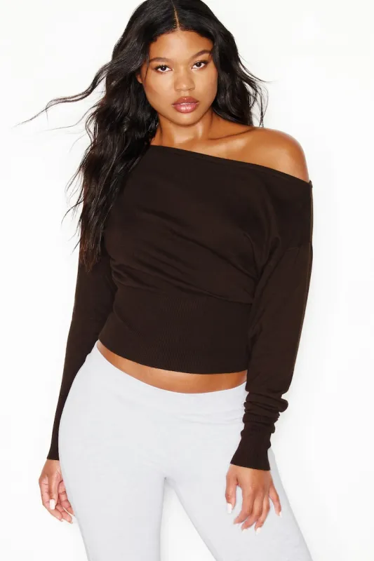 Off Shoulder Reset Long Sleeve Top - Garage - Brown - Women Clothing made by Garage