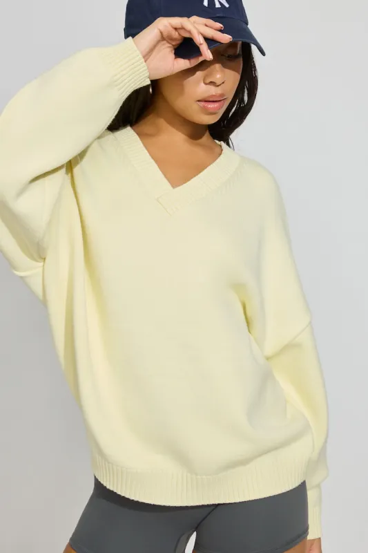 V-Neck Oversized Sweater - Garage - Yellow - Women Clothing made by Garage