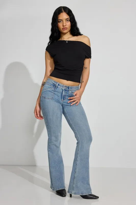 Low Rise Flare Jeans - Garage - Blue - Women Clothing made by Garage