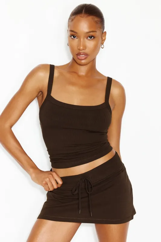Open Neck Ribbed Cami Top - Garage - Brown - Women Clothing made by Garage
