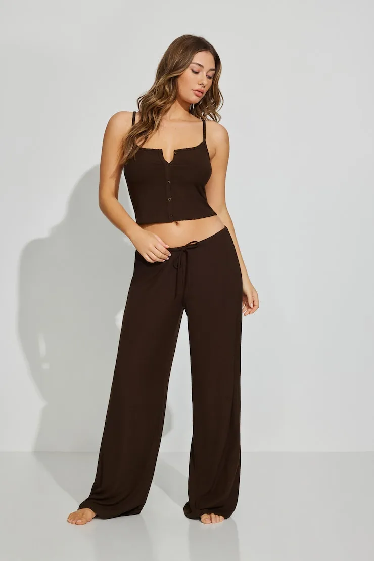 Mini Ribbed Sleep Pants - Garage - Brown - Women Clothing sold by Garage
