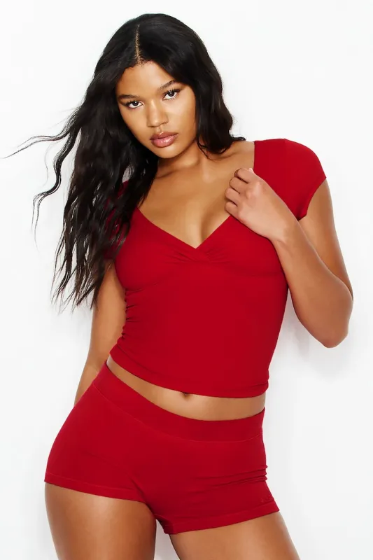 Sleek Crossover T-Shirt - Garage - Red - Women Clothing made by Garage