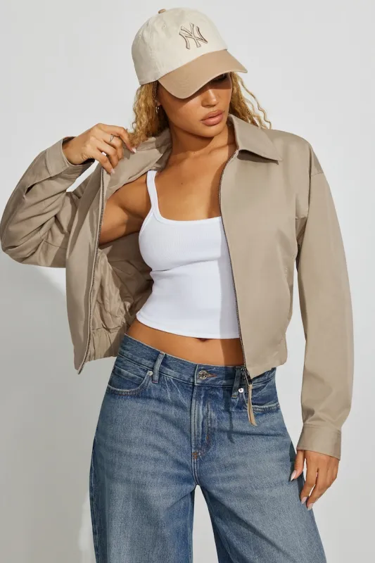 Crop Twill Bomber Jacket - Garage - Beige - Women Clothing made by Garage