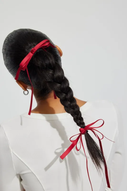 Set of 6 Ribbon Bow Hair Elastics - Garage - Red - Women Clothing made by Garage