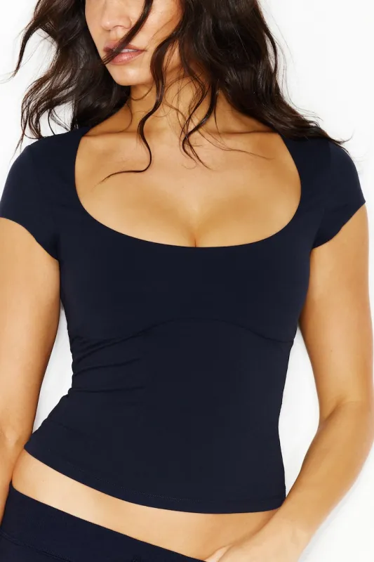 Sleek Underbust T-Shirt - Garage - Navy - Women Clothing made by Garage